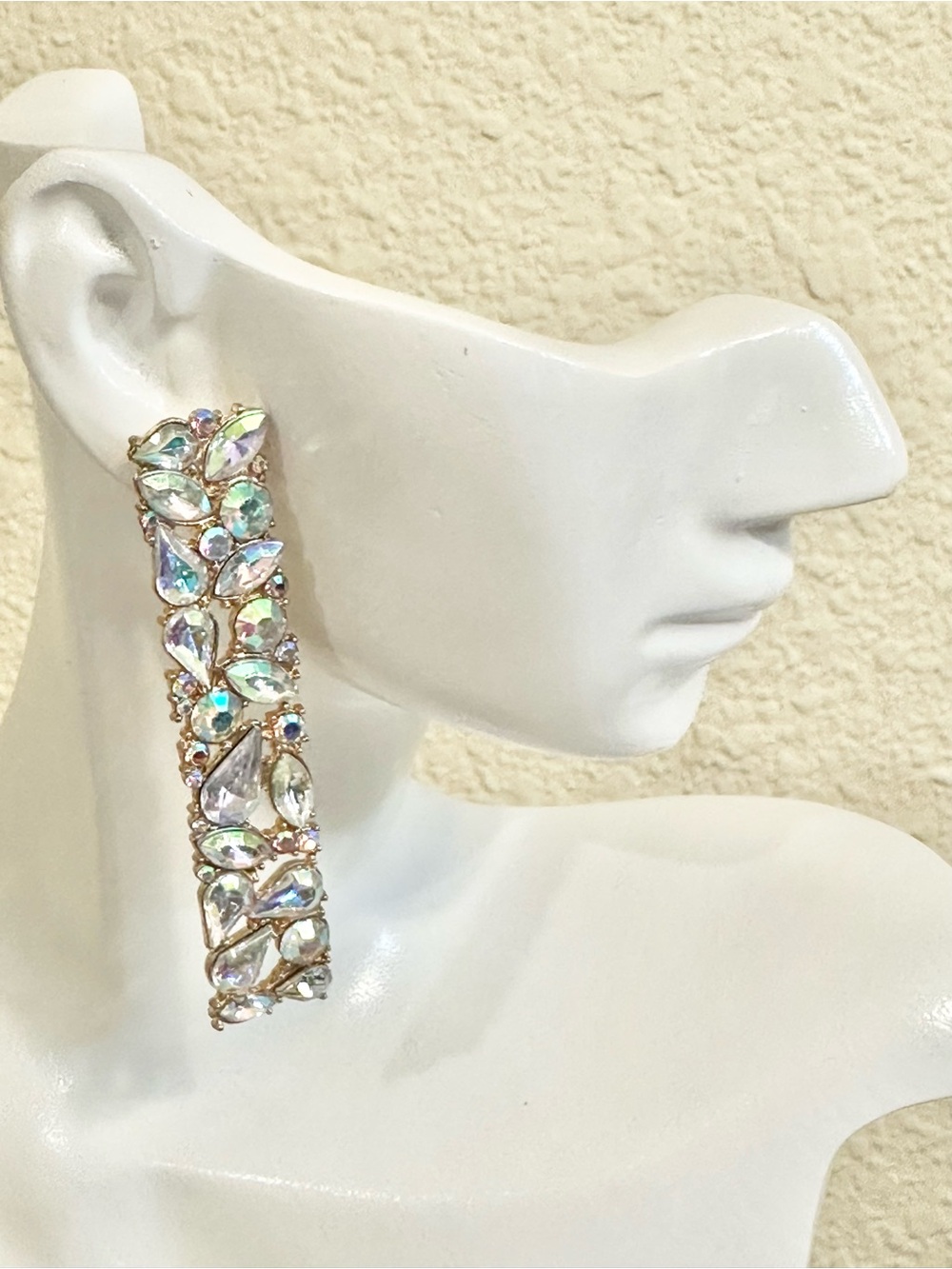 Aurora Crystal Drop Statement Earrings - Iridescent & Gold